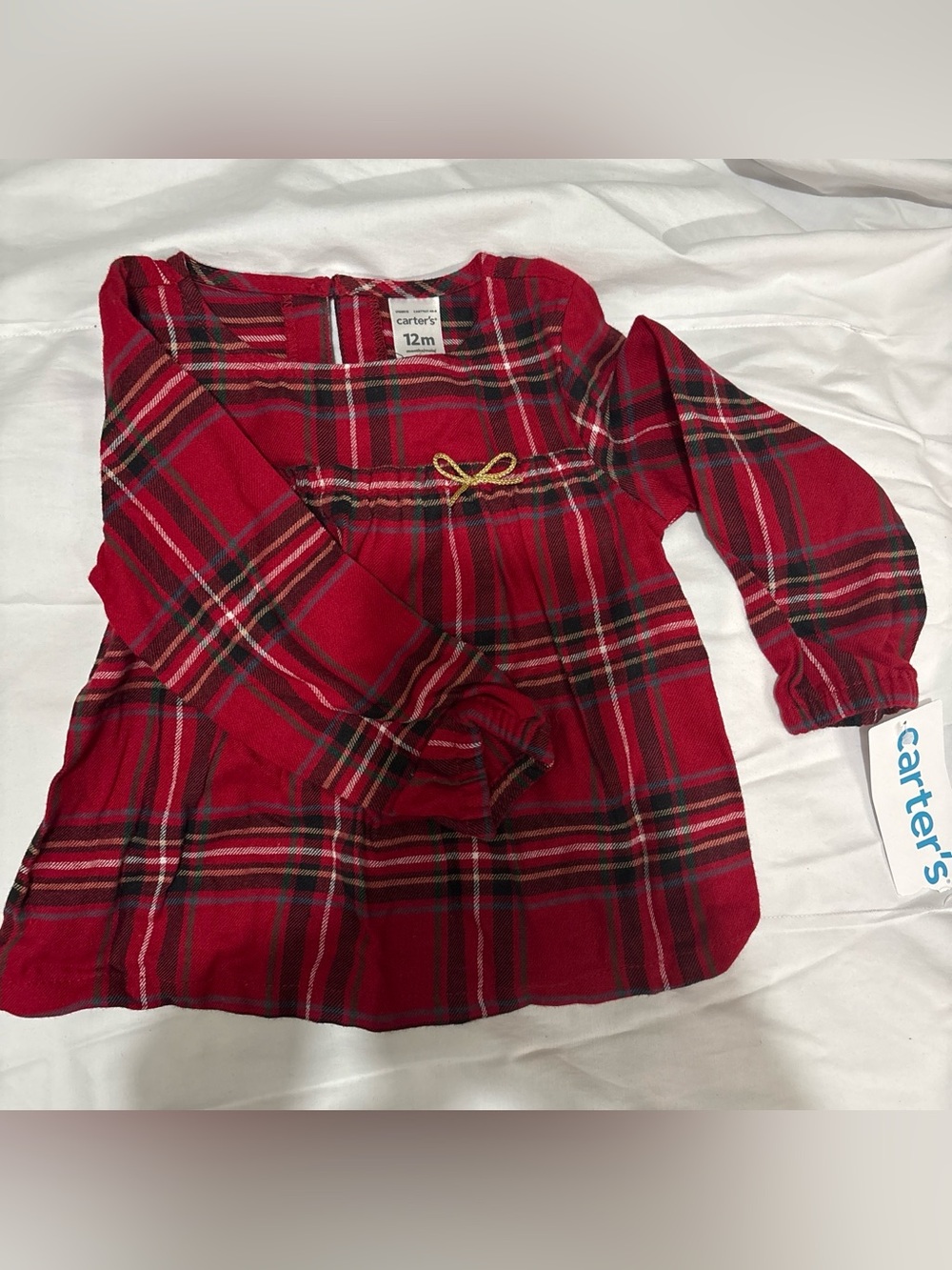 Carter's Red Plaid Dress Top with Gold Bow